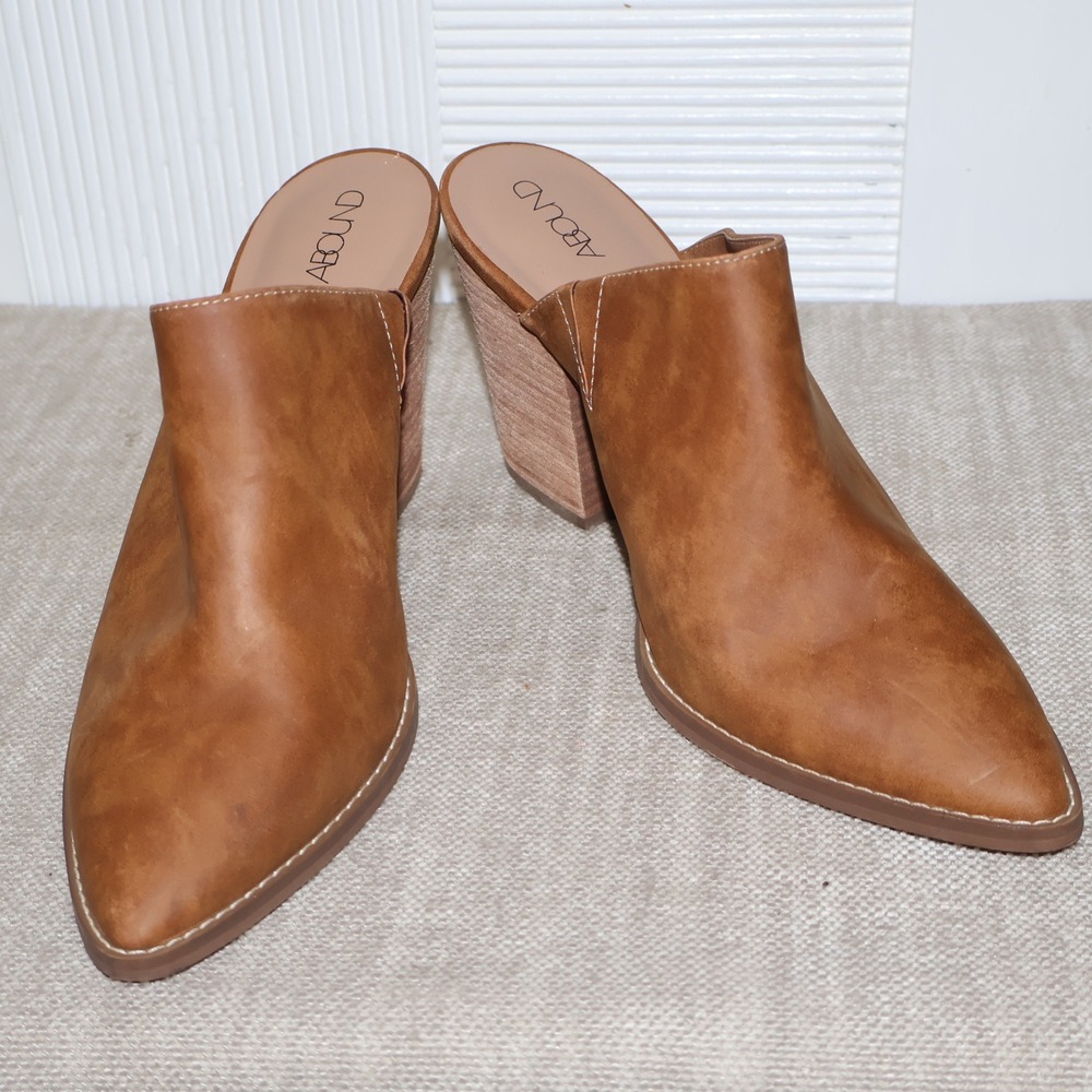 Abound Mules Shoes 9.5M Brown Pointed Toe Stacked Block Heel